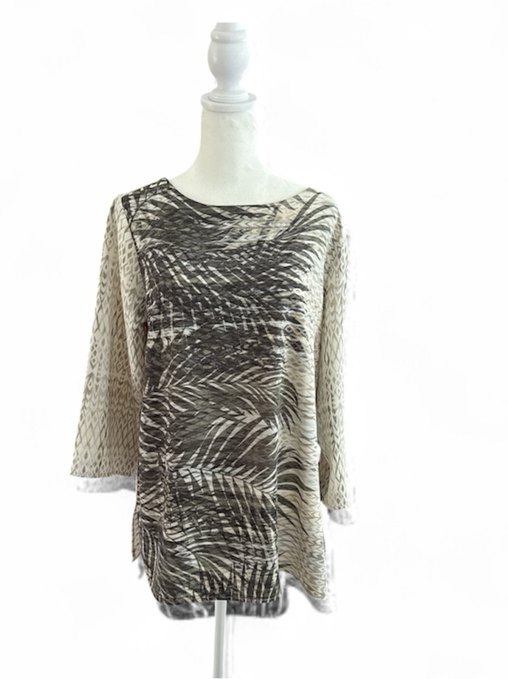 Bob Mackie Wearable Art Palm Print Boatneck Tunic Top - S